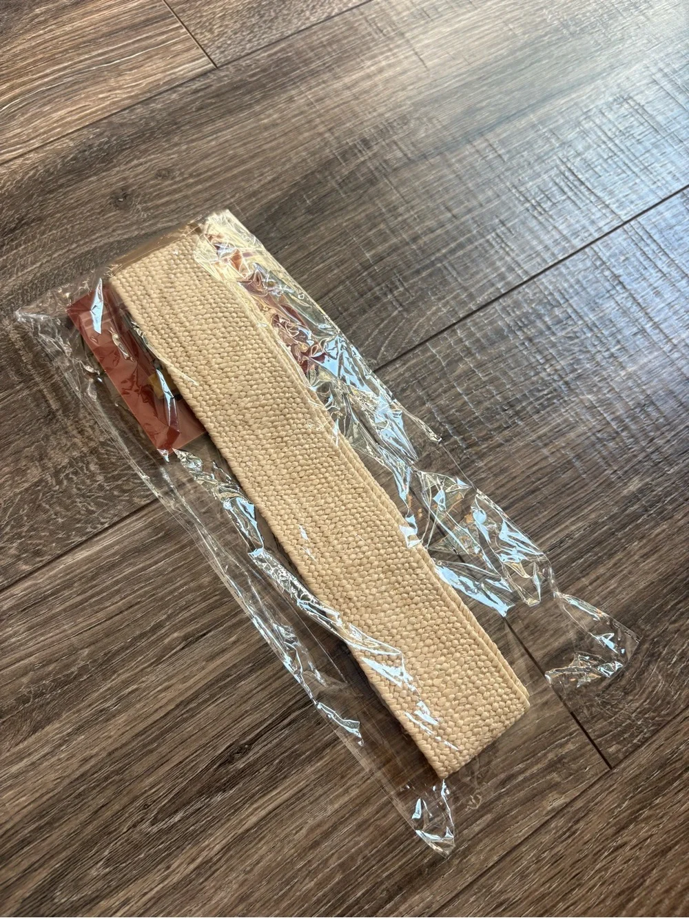 Woven Natural Beige Belt with Rattan Square Buckle NWT